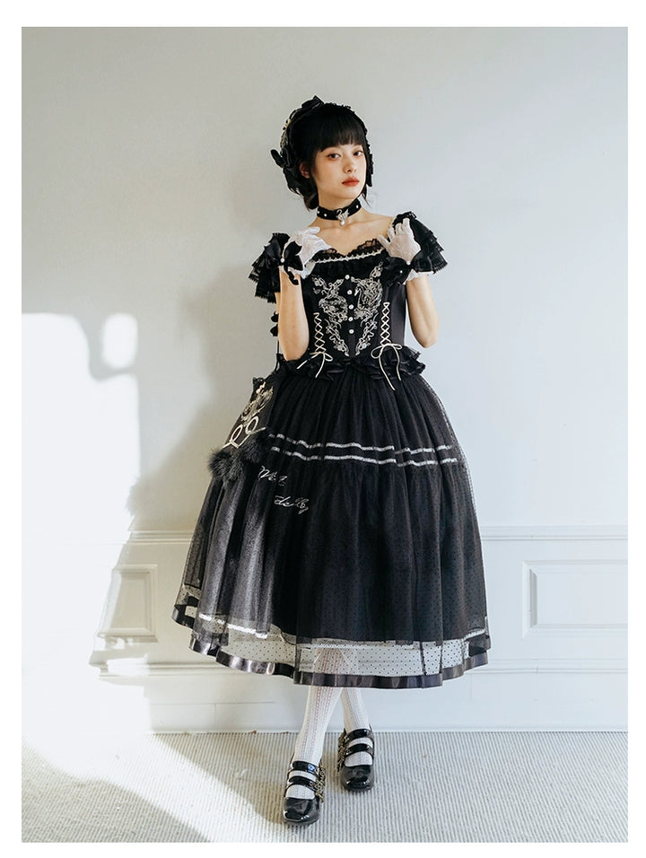 Nuit De Cellophane~Wild Swan~Elegant Lolita Dress Suit with Swan Embroidery