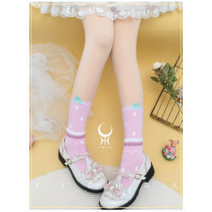 Yidhra~Christmas Lolita Socks Sweet Ankle Socks Pink