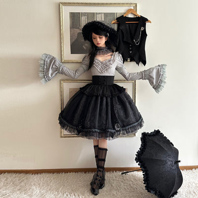 (BFM)Elven Rabbit~Gothic Lolita Dress Black Cat Witch OP and SK Suit   