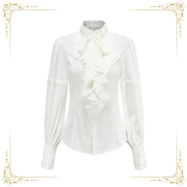 Immortal Thorn - Endless Promises - Vintage Ouji Lolita Shirt with Ruffle and Jabot Collar S White
