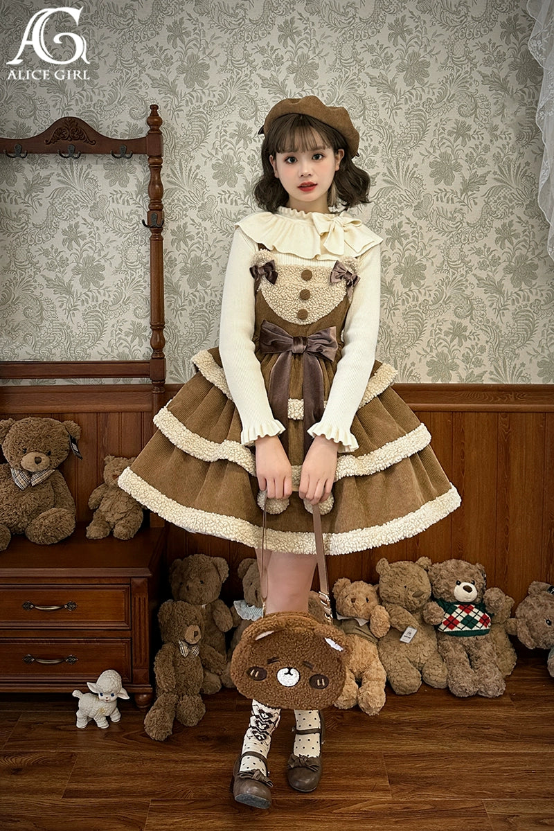 Alice Girl~Lolita Gingerbread Bear~Christmas Lolita Dress Red Jumper Dress XS brown 