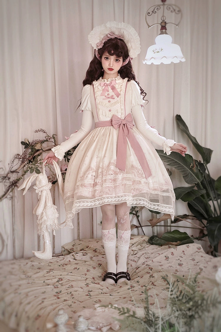 Half Sweet Lolita~Doll Garden~Sweet Lolita JSK Dress Cat Print Pink Dress Set 34862:468312