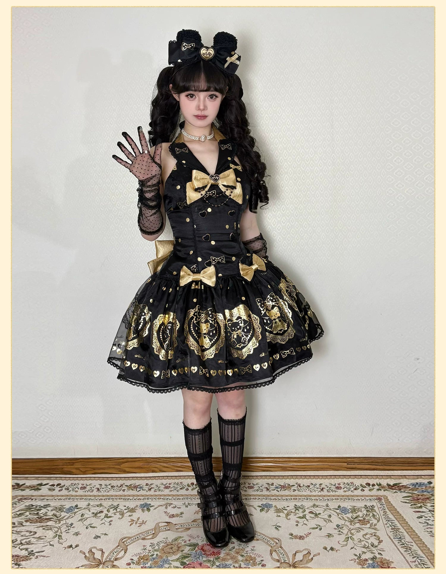 Brown Sugar Bear - Old School Lolita OP & Halter Dress, Bear Print 45249:842130