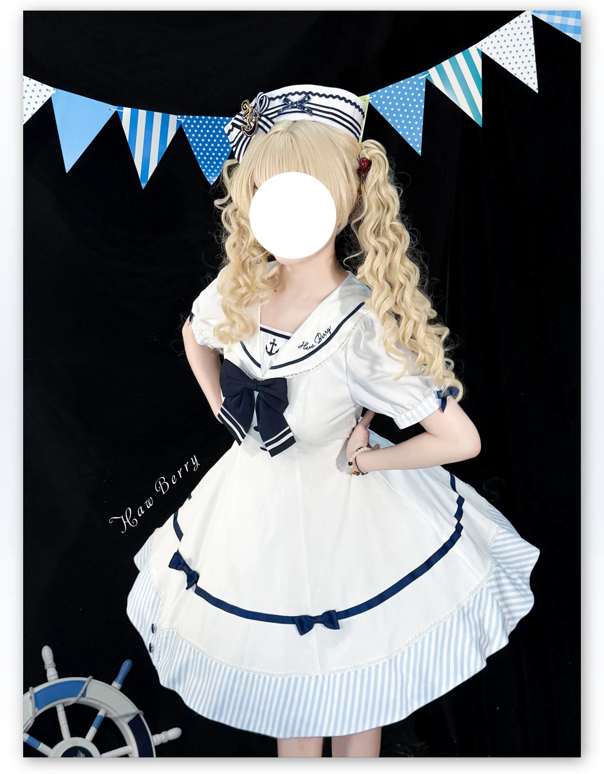 Little Sea Breeze - Summer Sailor Lolita OP Dress with Detachable Bow 45712:859231