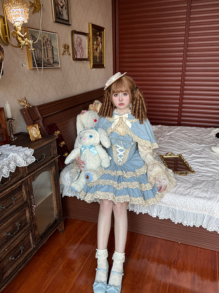 To Alice~Dear dolls~Old School Lolita Three-Tiered Suspender Dress Set   