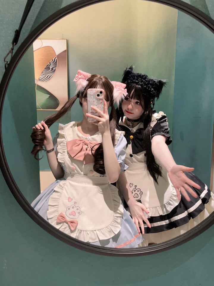 Qianmu~Cat Cafe~Maid Lolita OP dress with Detachable Bow and Apron 42405:740580