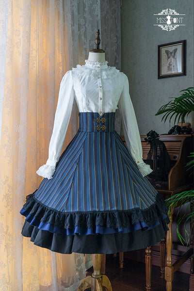 (Buyforme)Miss Point~Customized Lolita Elegant Striped High Waisted Fishbone SK   