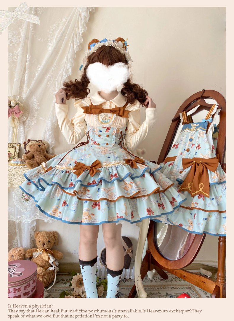 Cheese Mee Mee~Seaside Tea Party~Sweet Lolita Dress Cute Print JSK and Cape