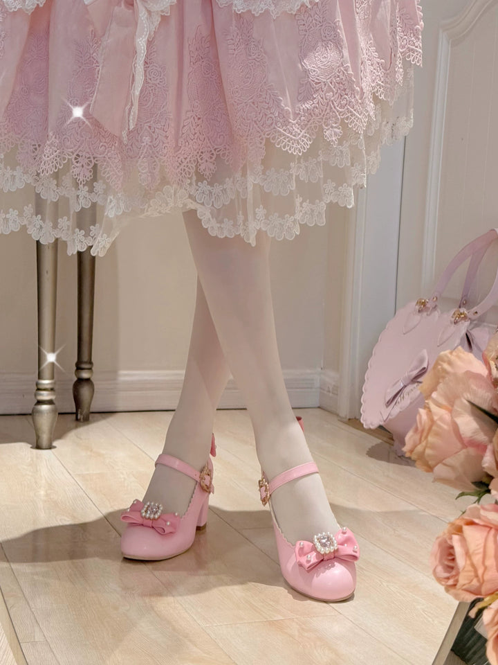 Pure Tea For Dream~Vintage Gemstone~Sweet Lolita Shoes Round Toe Heels with Bow 41836:715502