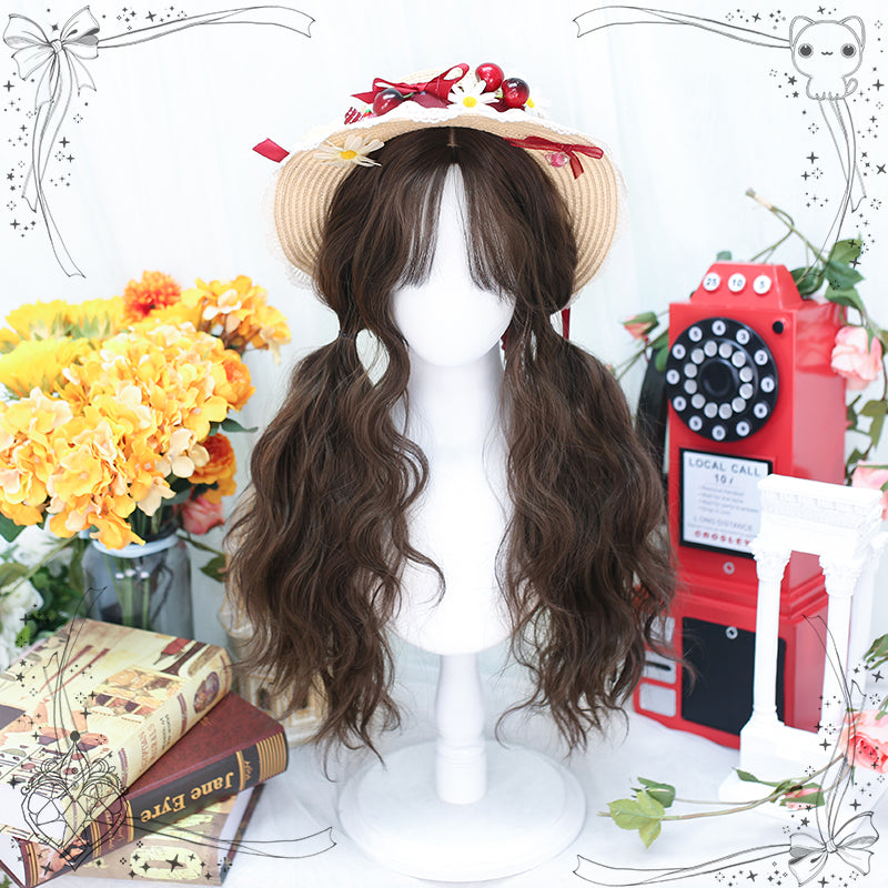 Dalao Home~Waffle~ Lolita Splayed Bangs Curly Wig dark brown wig with a hairnet  