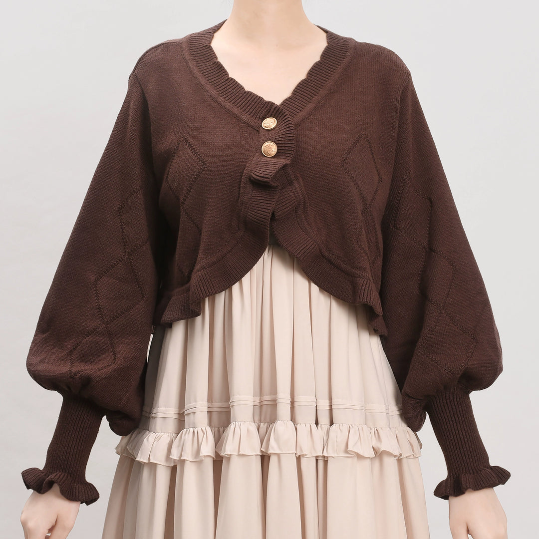 MIST~Cookie~Vintage Lolita Cardigan Short Sweater Multicolors S dark brown (L M S) 31538:369562