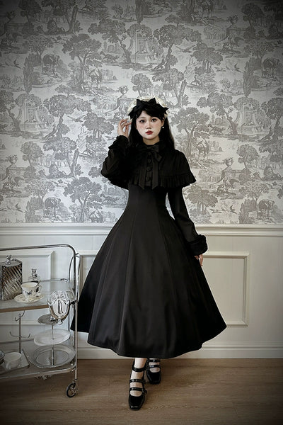 (BFM)Alice Girl~Black Lolita OP Dress Embroidered Winter Dress   