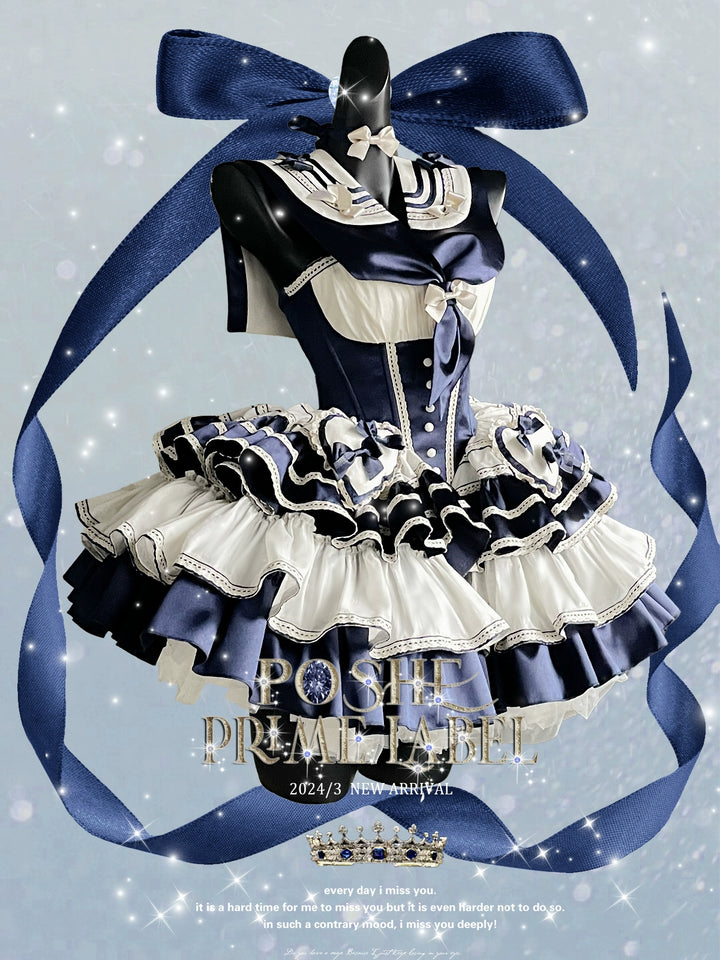 POSHEPOSE~Girl's Shore~High-End Sailor Lolita Dress Set   