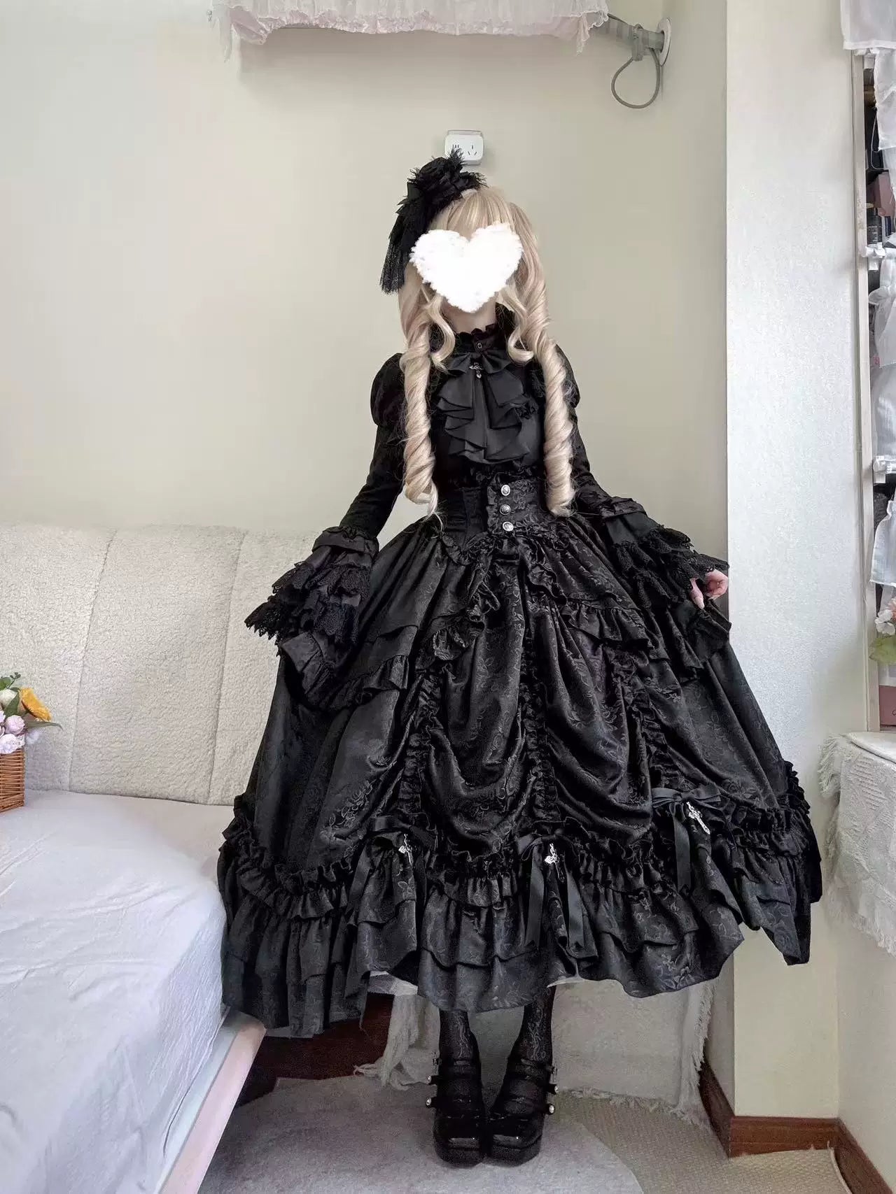 Cross Nocturne - Gothic Lolita Corset Dress Set, High-low Hem & Cross