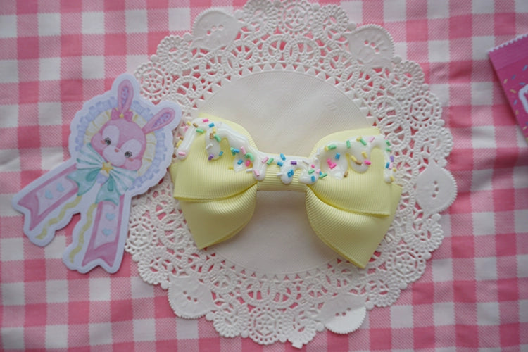 Cat Tea Party~Handmade Sweet Lolita Bow Hair Clip Cute Imitation Cream Cake Yellow  