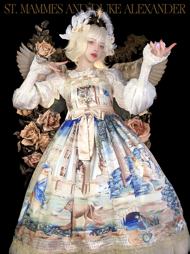 Balladeer~Elegant Lolita JSK Dress Long Dress Full Waist Oil Painting   