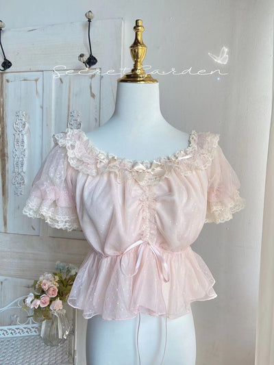 (Buyforme)Mieye~Creamy Dots Elegant Lolita Bubble Sleeve Blouse S pink 