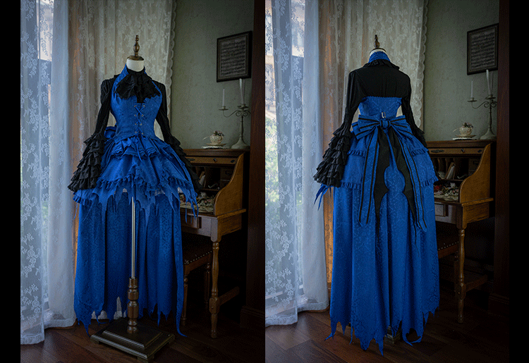 Dark Night - Gothic Lolita Hime Sleeve Blouse, Detachable Jabot
