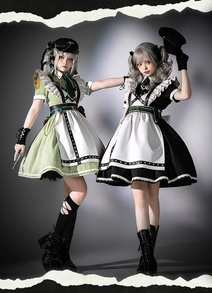Forest Fluorescent Carps~Girl's Weapon~Military-Inspired Maid Lolita OP Suit