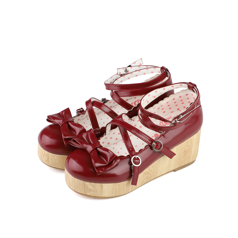 MODO~Old School Tata~Kawaii Lolita Hight Platform Shoes with Round Toe Burgundy 35