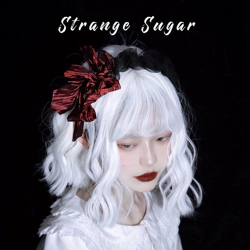 Strange Sugar~Gothic Lolita KC Black Wine Red Ruffled Bow Hair Accessories   