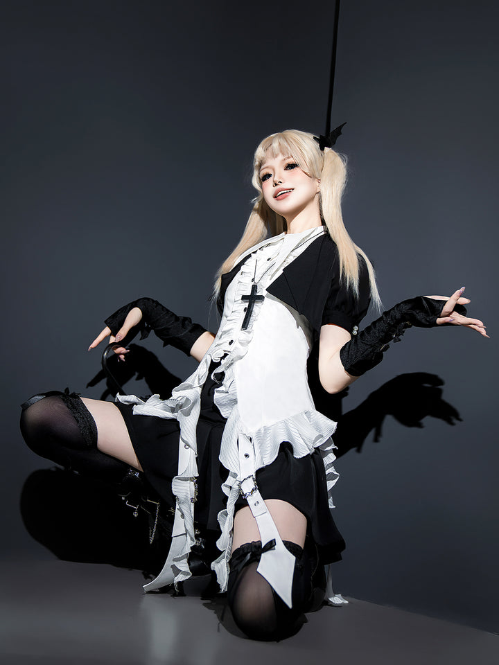 Designer's Gift~Shard Gem~Gothic Lolita Skirt Set with Sleeveless Shirt & Short Jacket