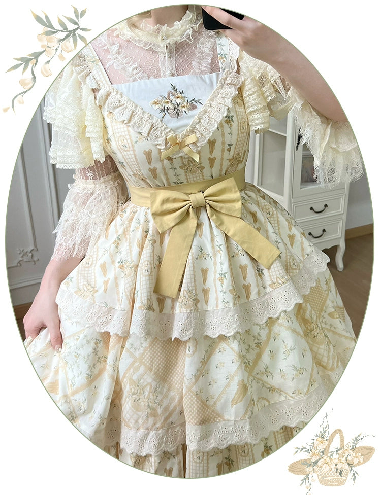 With PUJI~Letter and Poetry Sunflower Matters~Country Lolita JSK Embroidered Printed Lolita Dress   