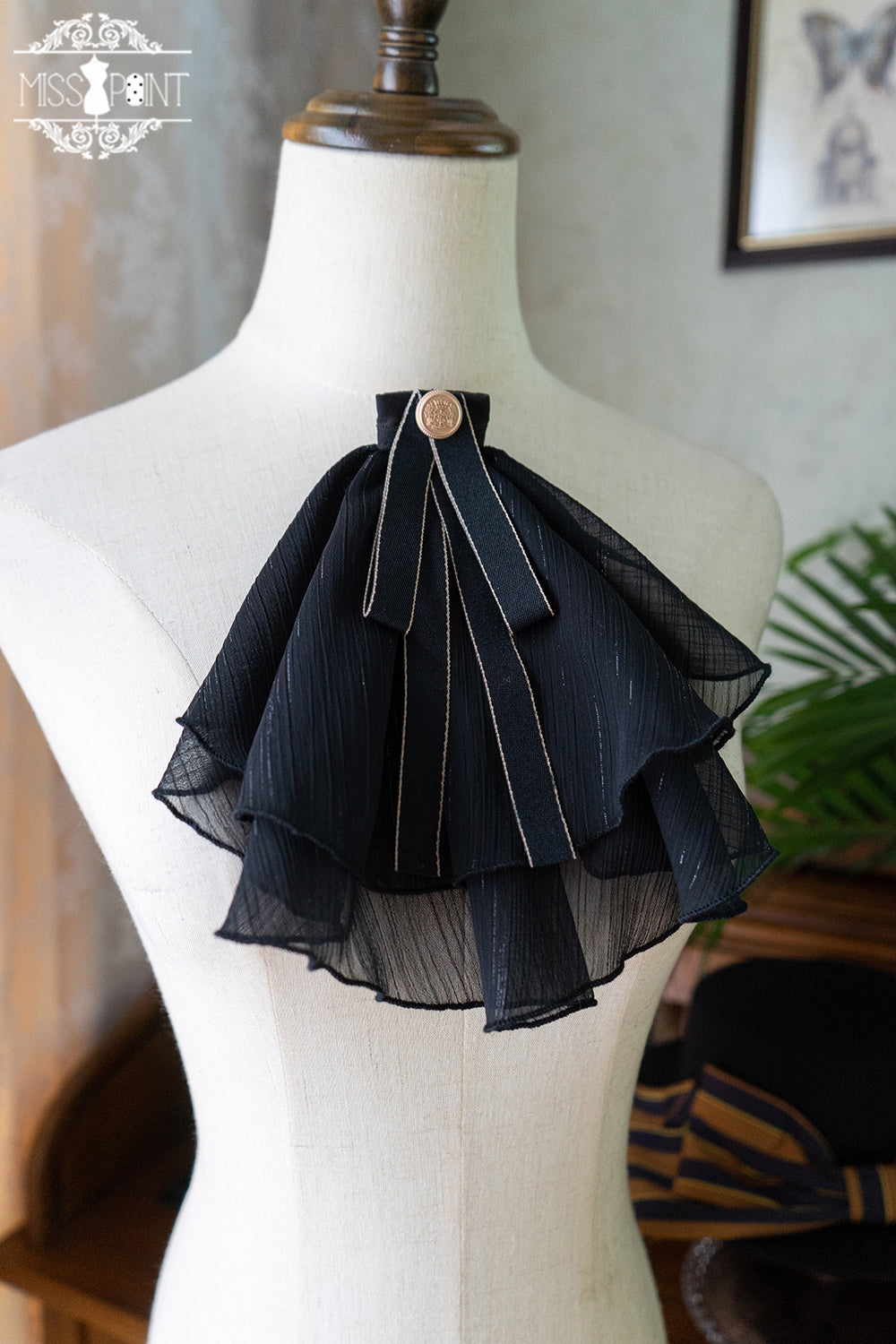 (Buyforme)Miss Point~Lolita Waist Belt Collar Skirt Clip Necklace Bibs black handkerchief (black bow)  