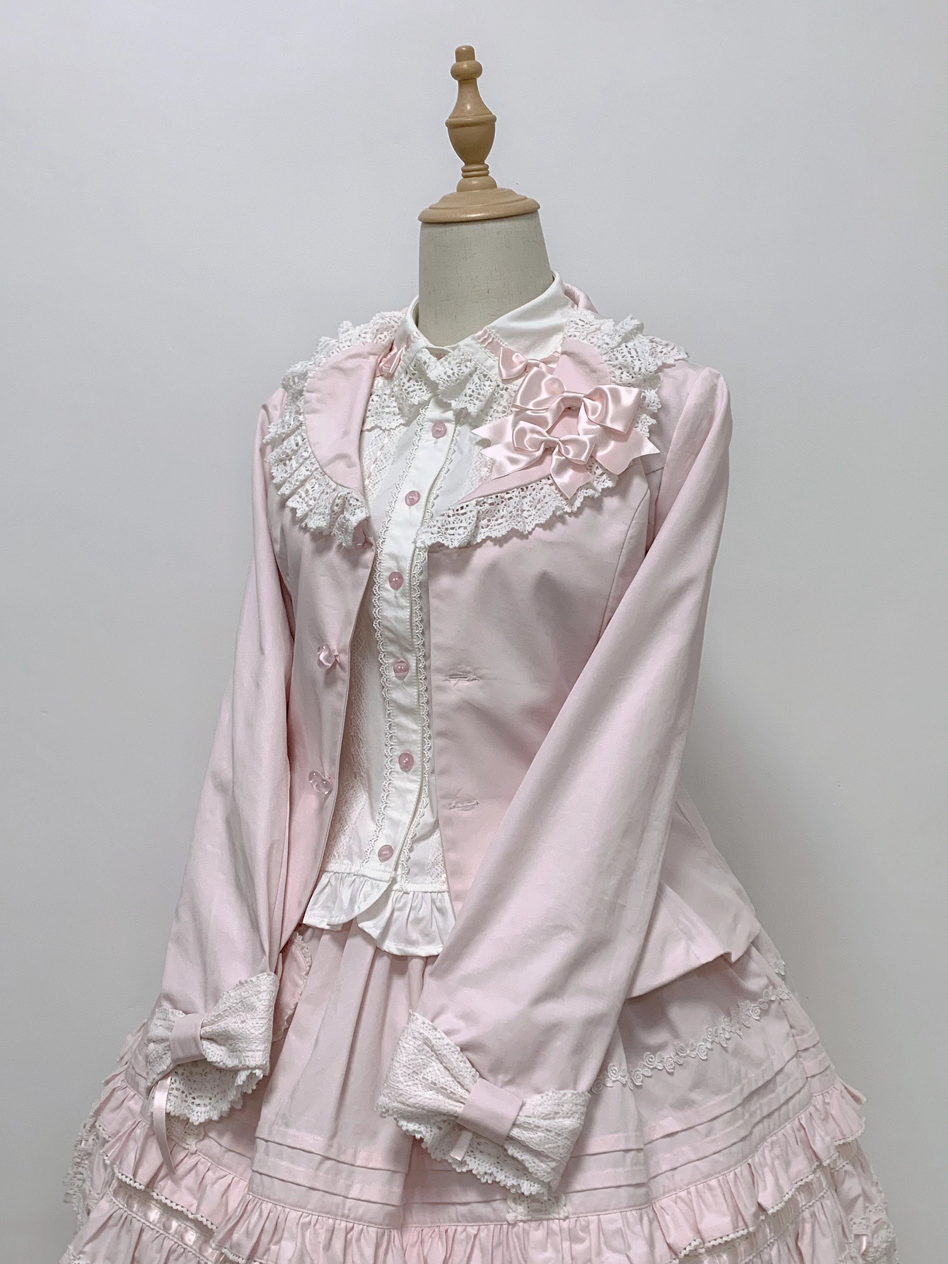Bunny's Wish - Old School Lolita Coat, Flounce Hem Skirt Pink Cotton Version Coat XS
