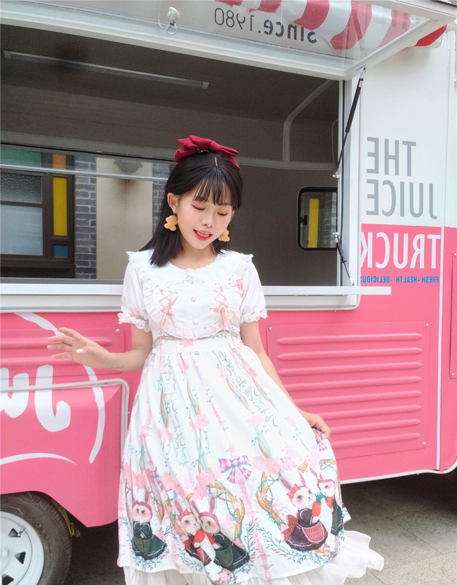 Niu Niu - Picnic Bunny Girl - Plus Size Lolita JSK Dress Short Sleeve OP 13884:169306