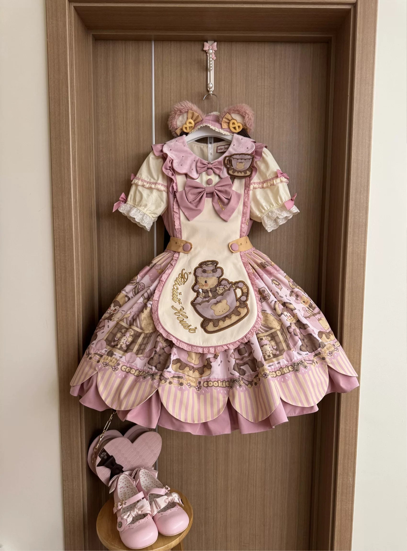 Bear Biscuit SP - Kawaii Lolita Bear Printed Dress Set with Bows