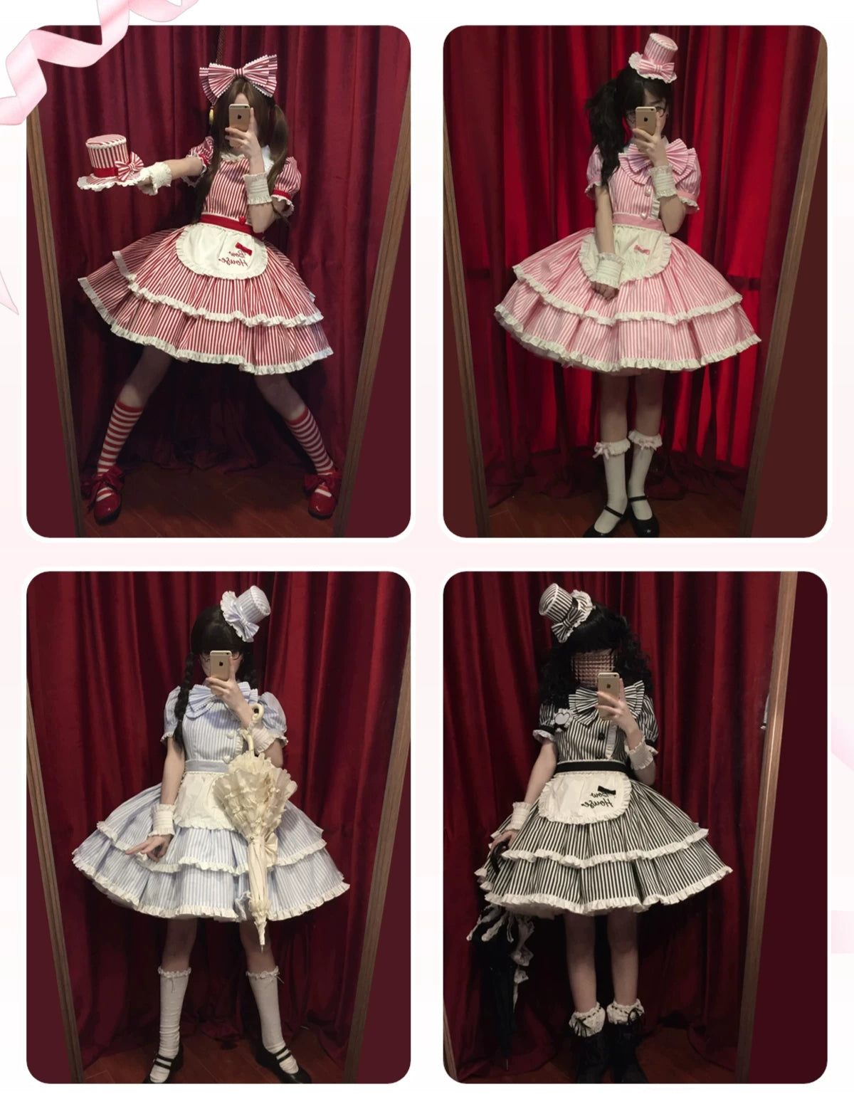 Ever-charming Miss Stripes - Striped Old School Lolita OP Dress, Detachable Apron 44920:827574