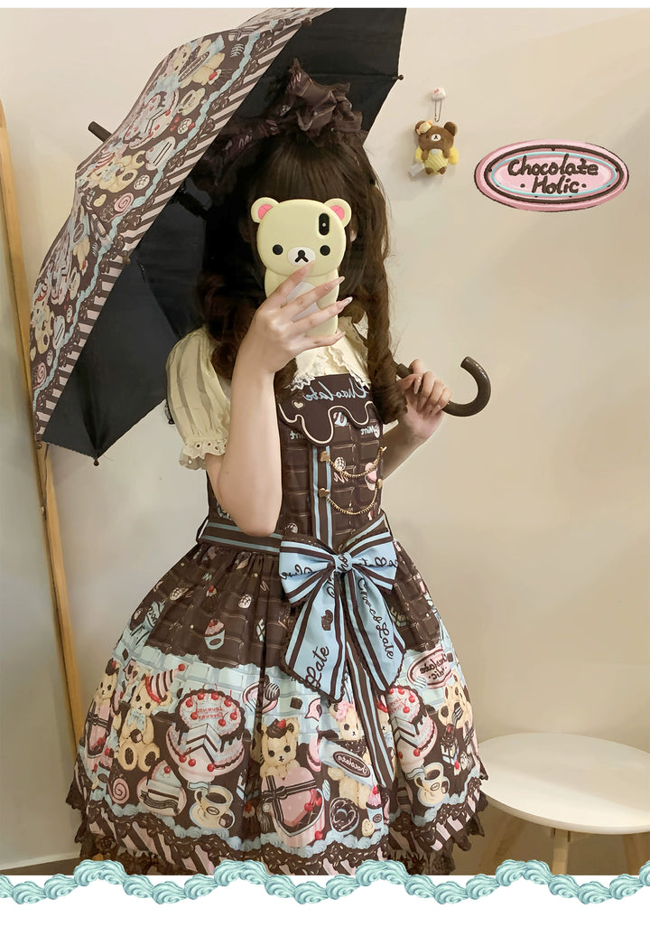 Sweet Dream Sheep~Chocolate Bear~Sweet Lolita Salopette High Waist Dress   