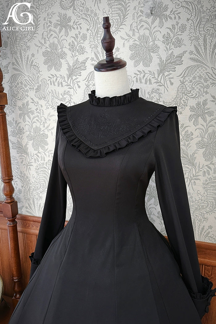 (BFM)Alice Girl~Black Lolita OP Dress Embroidered Winter Dress   