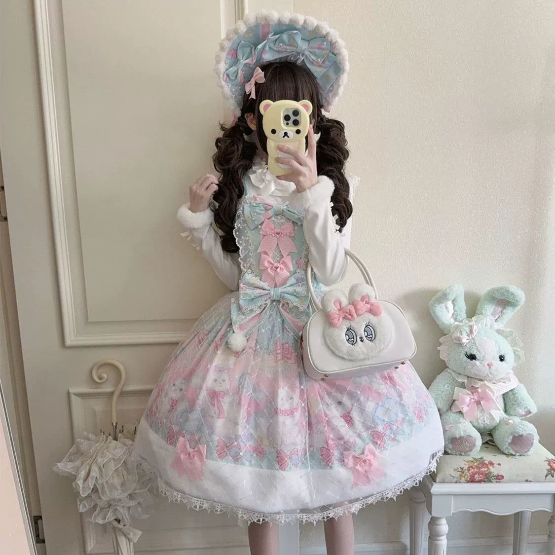 Hanguliang - Candy Mary Cat - Fluffy Sweet Lolita JSK Dress, Kitten Print