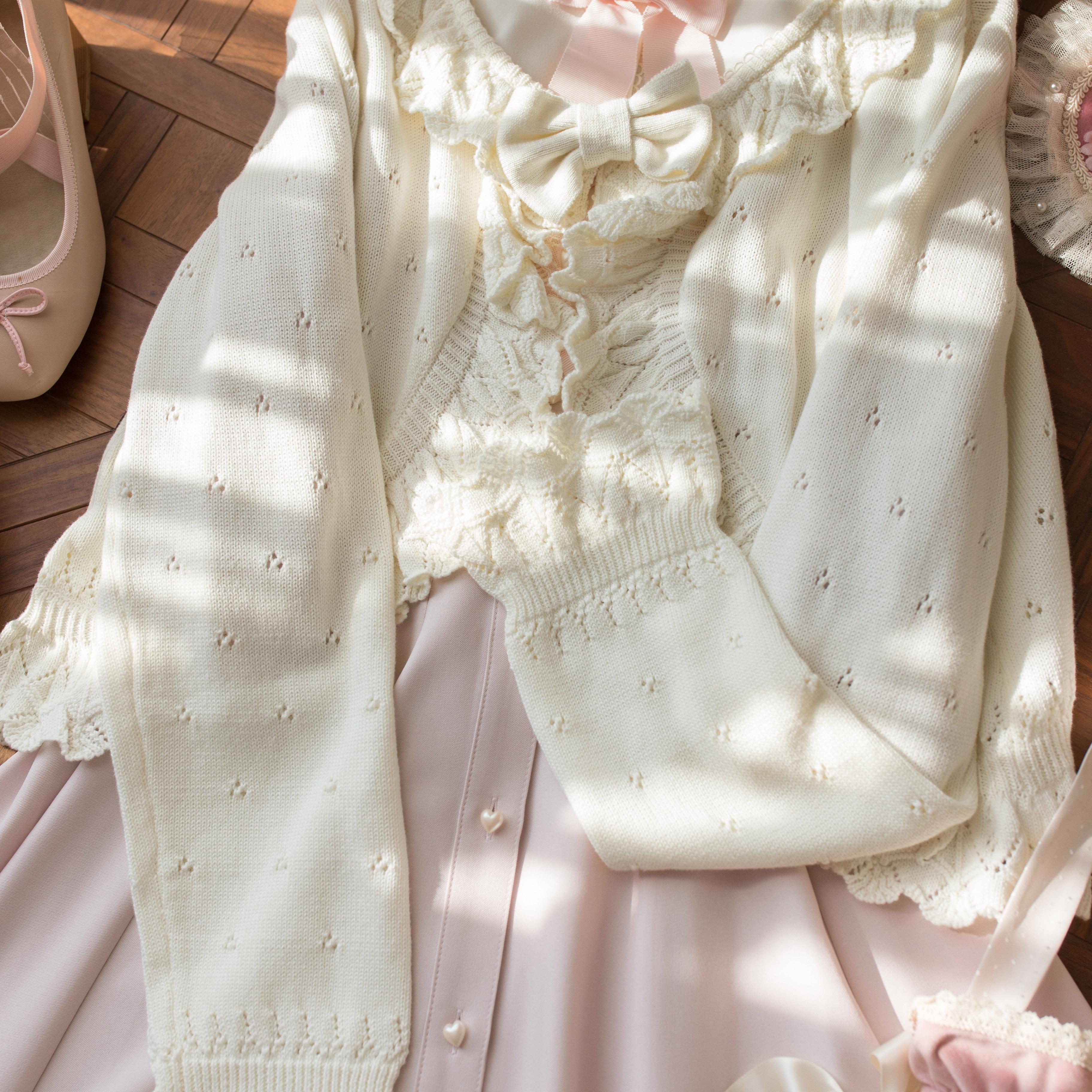 MIST - Nainai - Vintage Lolita Knitted Cardigan Milky White S