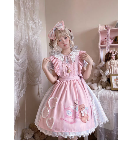 Eternity Spring~Barbie Bear~Sweet Lolita Bear Print JSK and OP S apron only 