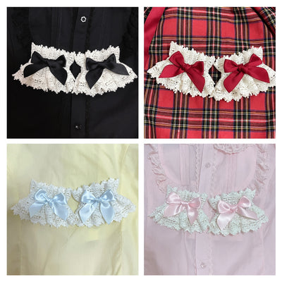 A Zhi~Artie Handcraft~Sweet Lolita Bow Cotton Thread Lace Cuffs   