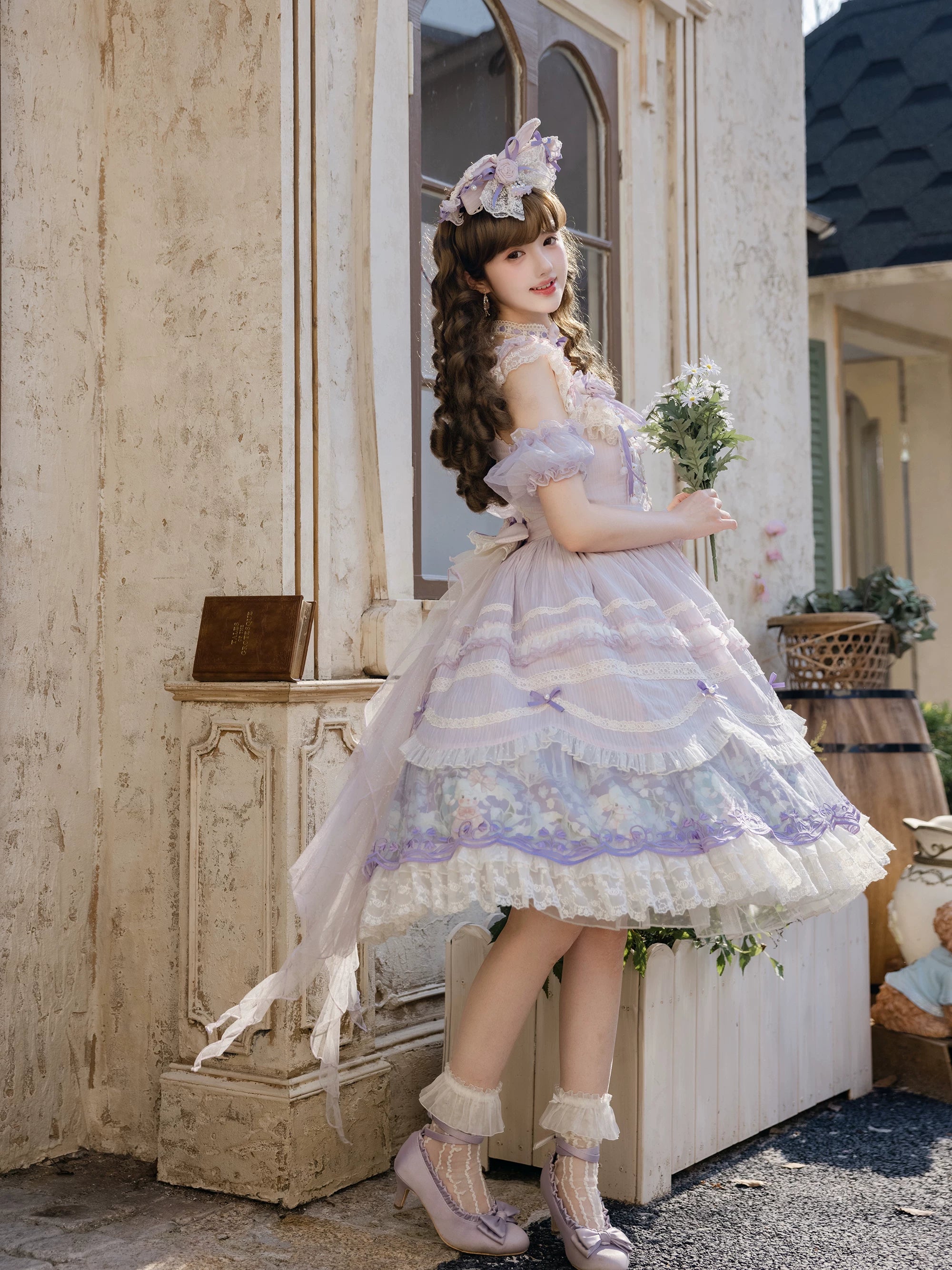 Lily of the Valley Lamb - Classic Lolita Tiered Hem JSK Dress with Embroidery 45277:852094