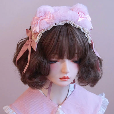 (BFM)Besozealous~Handmade Lolita KC Animal Ear Coffee Hairband 7 Pink Bear Ear Hairdband  