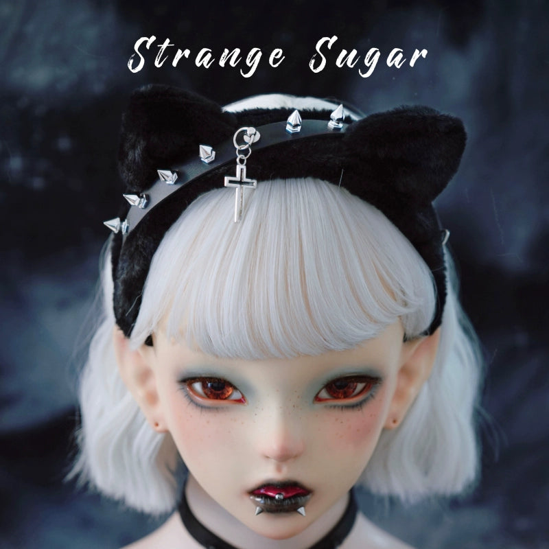 Strange Sugar~Gothic Lolita KC Plush Cat Ear Cross Lolita Hair Accessories 1 black  