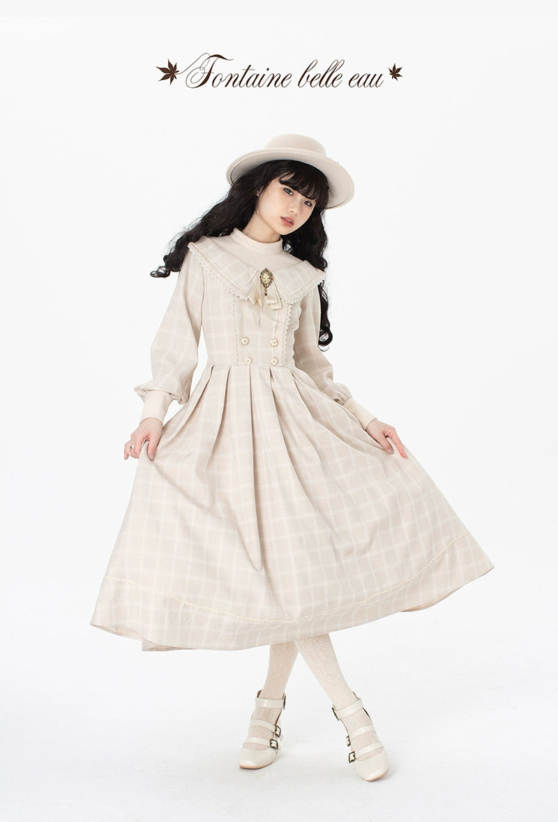 ZeeYe~Maple Dan Bai Lu~Classic Lolita Plaid Dress Long Sleeved OP