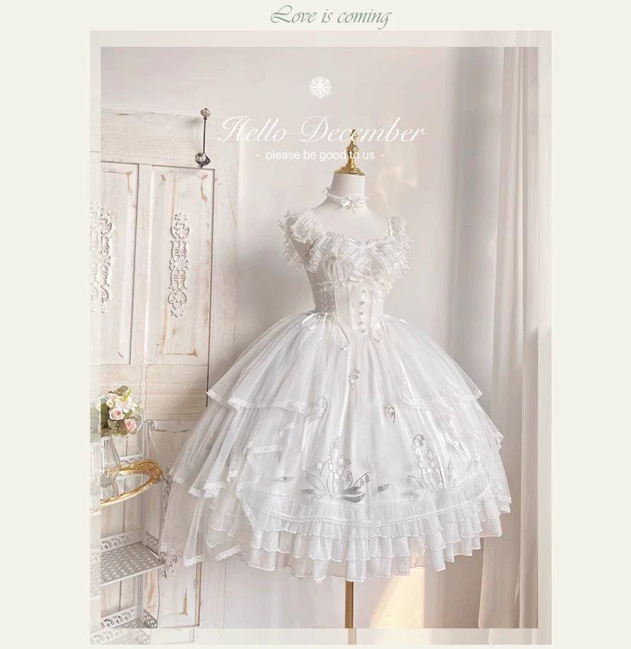 Mieye~Elegant Lolita JSK Flounce Hemline Multicolors S white JSK 