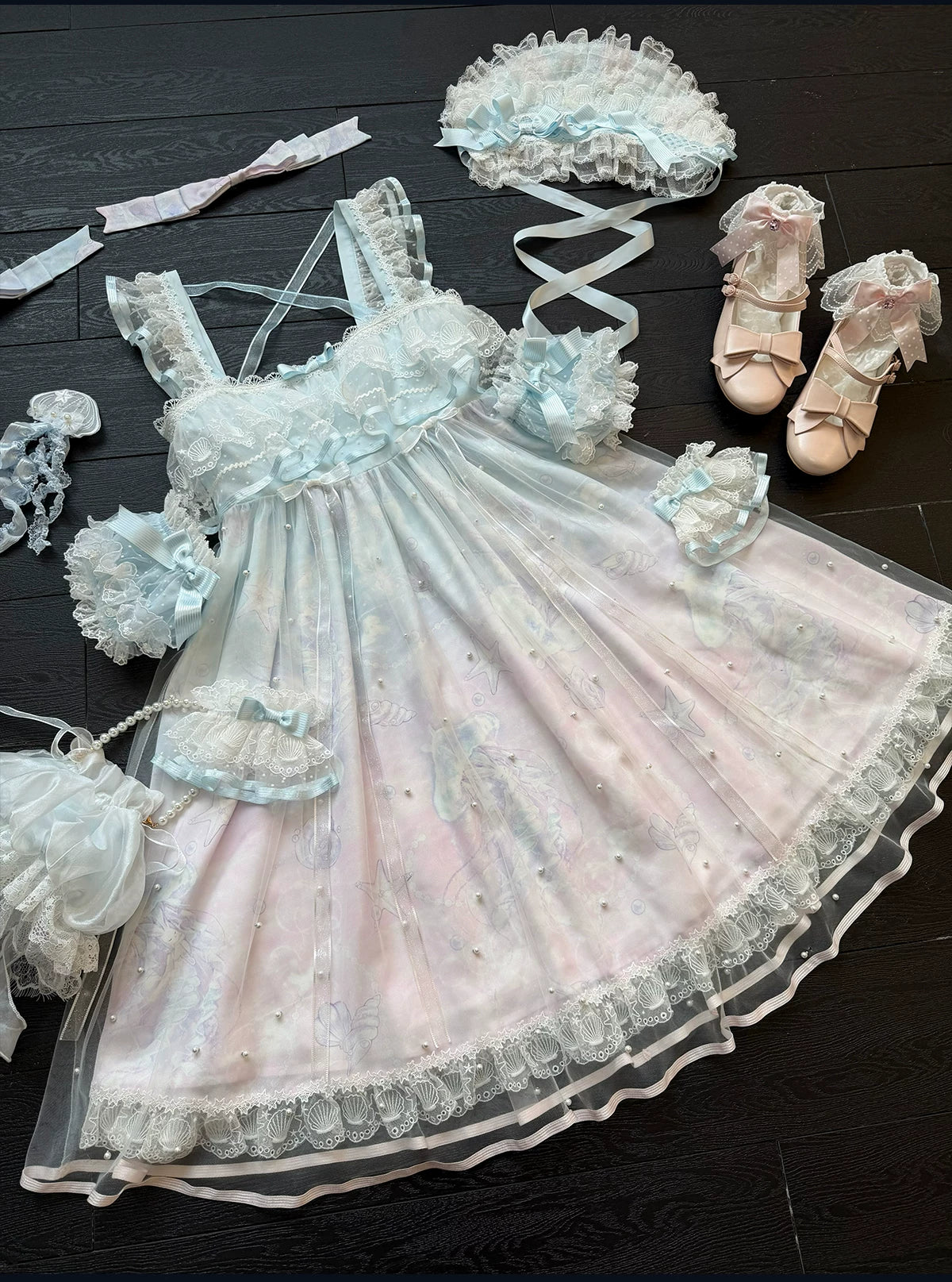 Windchime Jellyfish - Dreamy Sweet Lolita Headdress & Jellyfish Embroidered Brooch 45779:862083