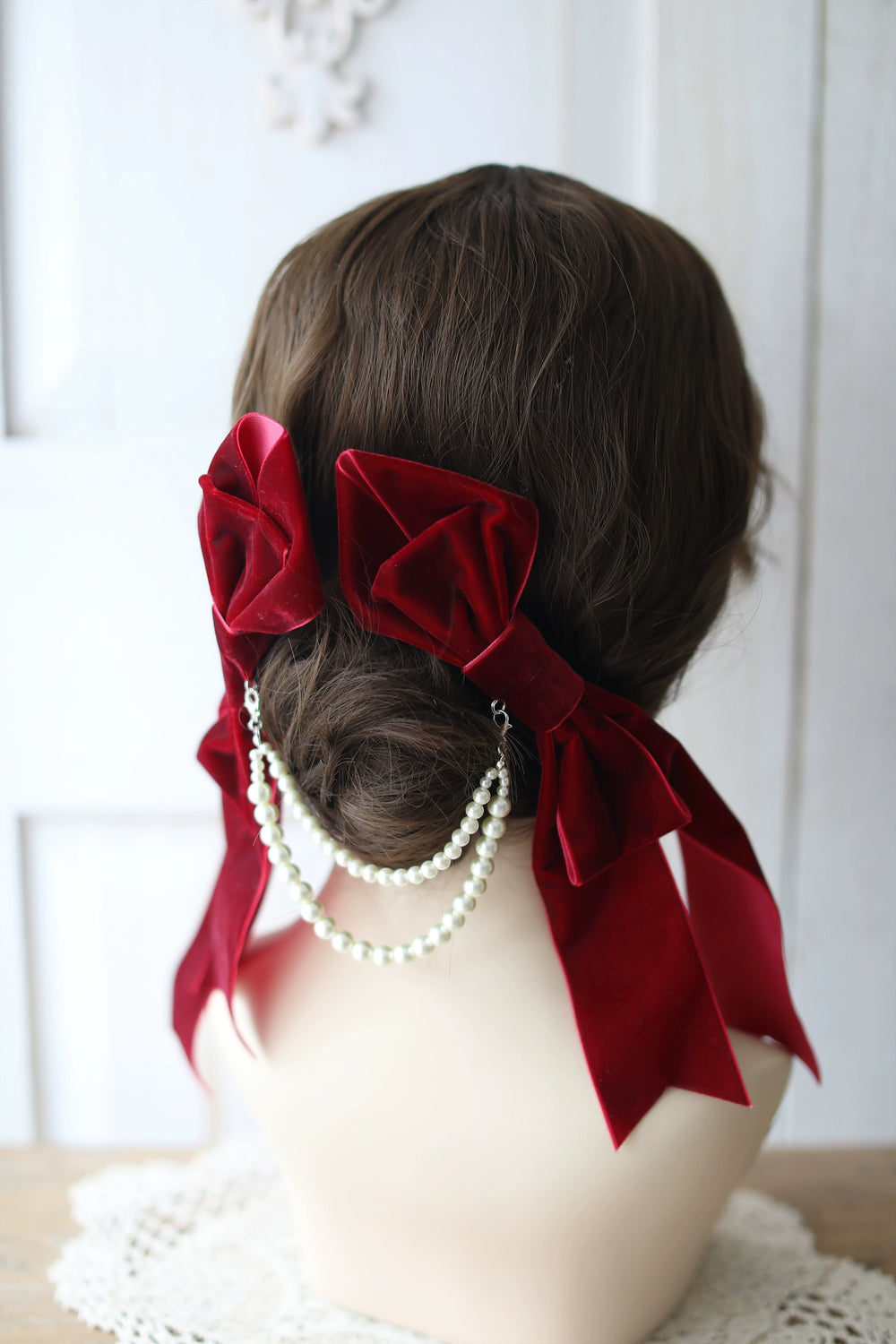 SweetDreamer~Retro Lolita Hair Clip Bow Pearl Handmade Headdress   