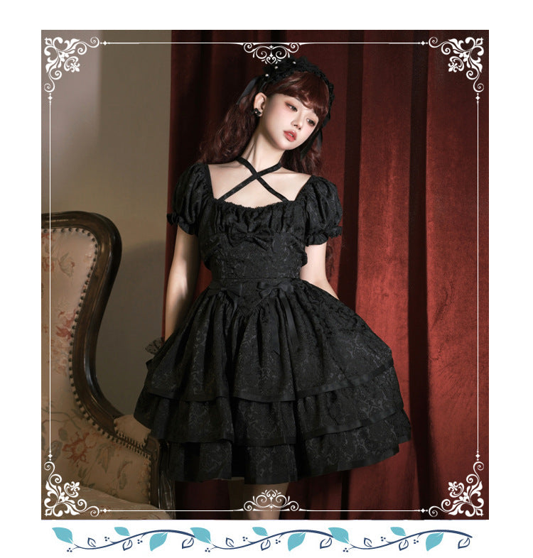 Eieyomi - Thorn Rose - Gothic Lolita Three-layer Ruffle Black OP black S
