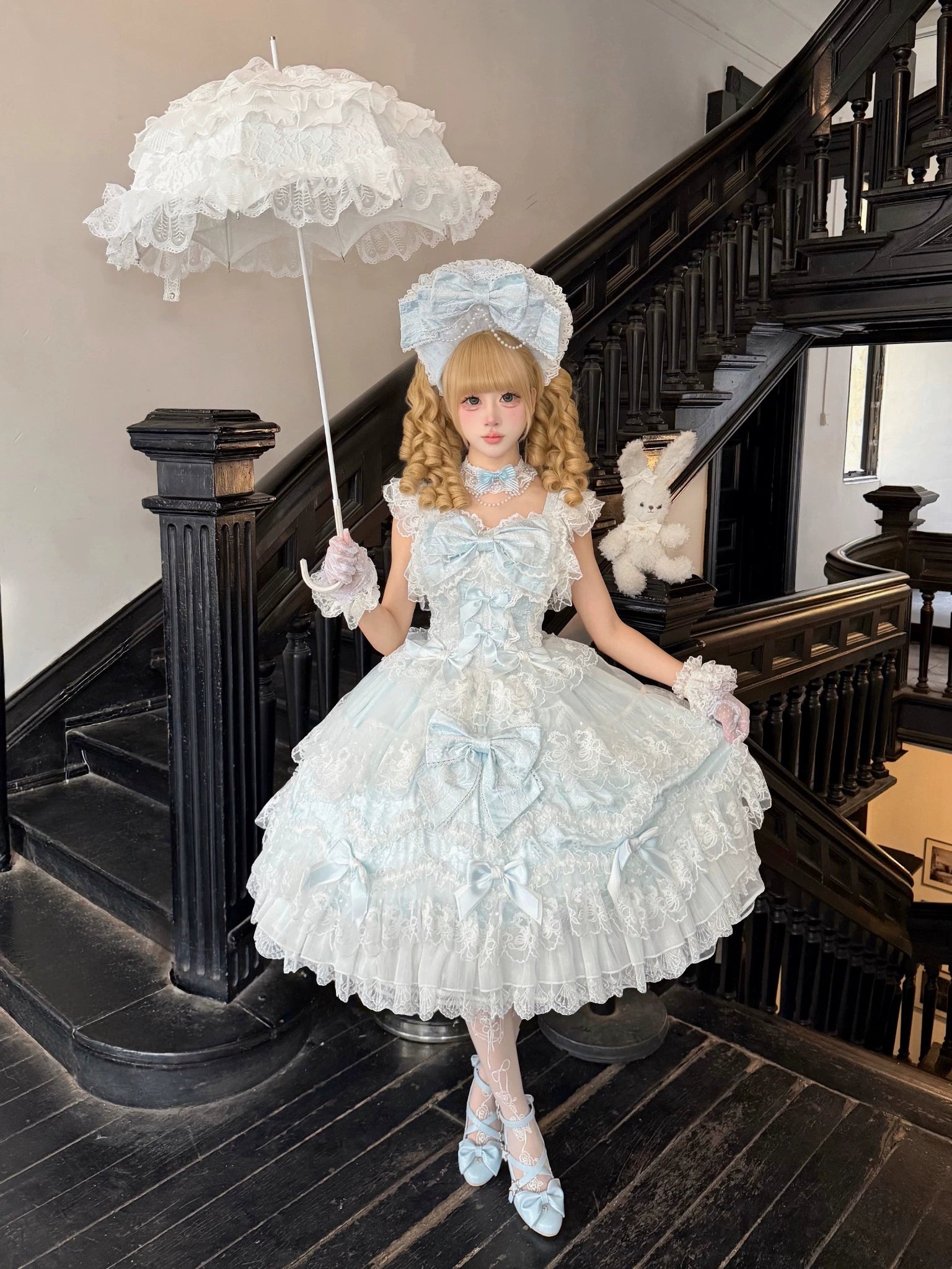 Sakura Blossom Dream - Dreamy Sweet Lolita JSK Dress, Abundant Lace & Bows