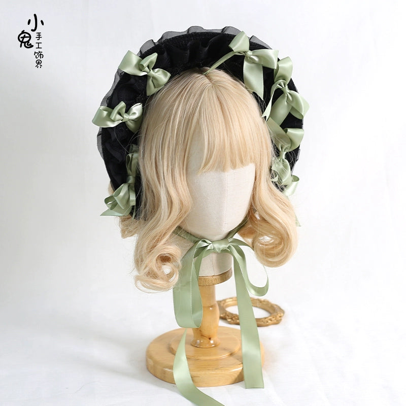 Xiaogui - Classic Lolita Lace Bonnet Hat, Detachable Bows 44226:799660
