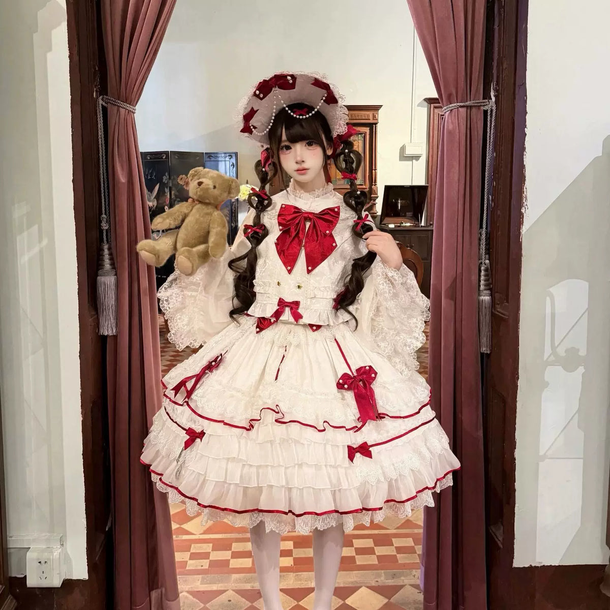 Star Porcelain Doll - Sweet Lolita JSK Dress Set, Tiered Ruffle Hem 46093:874757