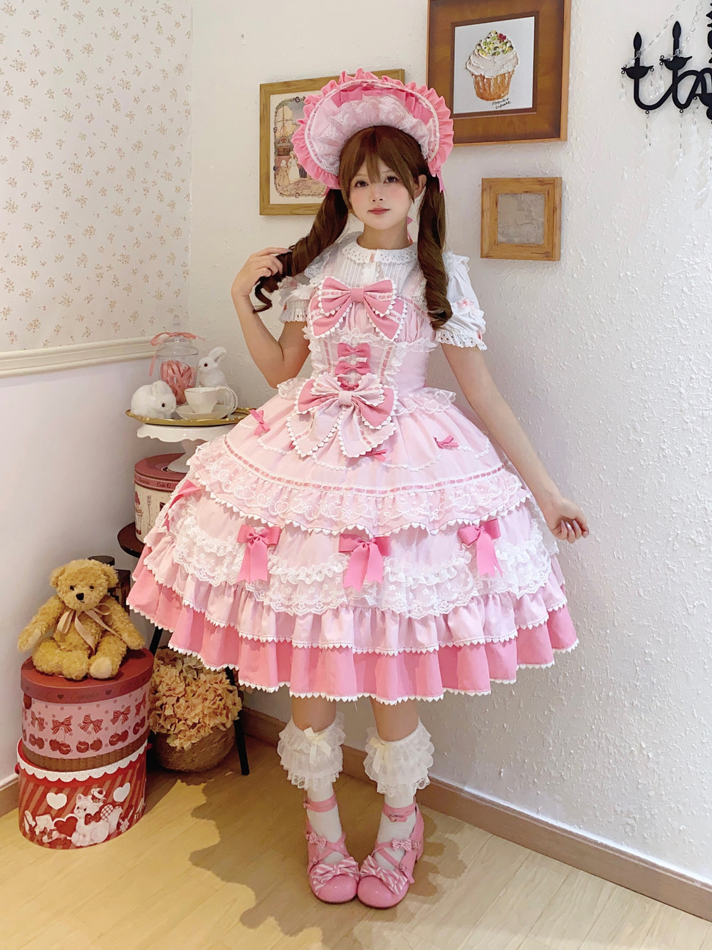 Summer Sweet Lolita JSK Dress with Tiered Ruffles and Bows